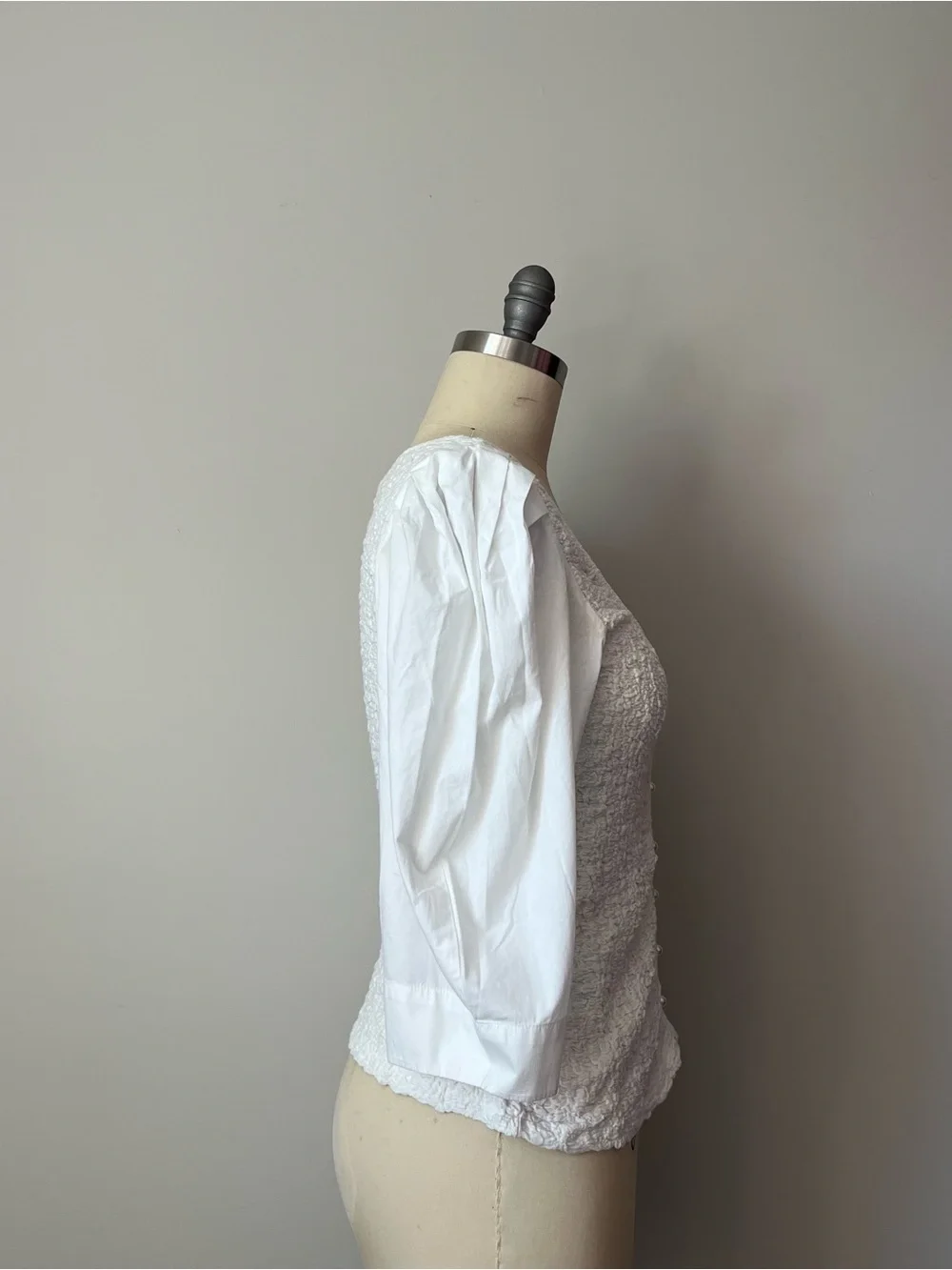 Anthropologie White Puff Sleeve Textured Button-Front Top